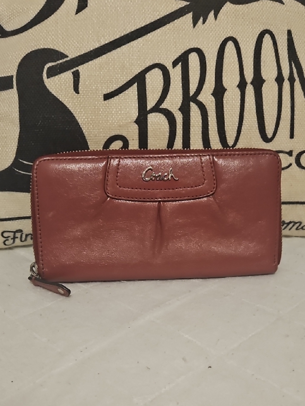 Coach‎ Leather Zip-Around Long Wallet in Brick Red